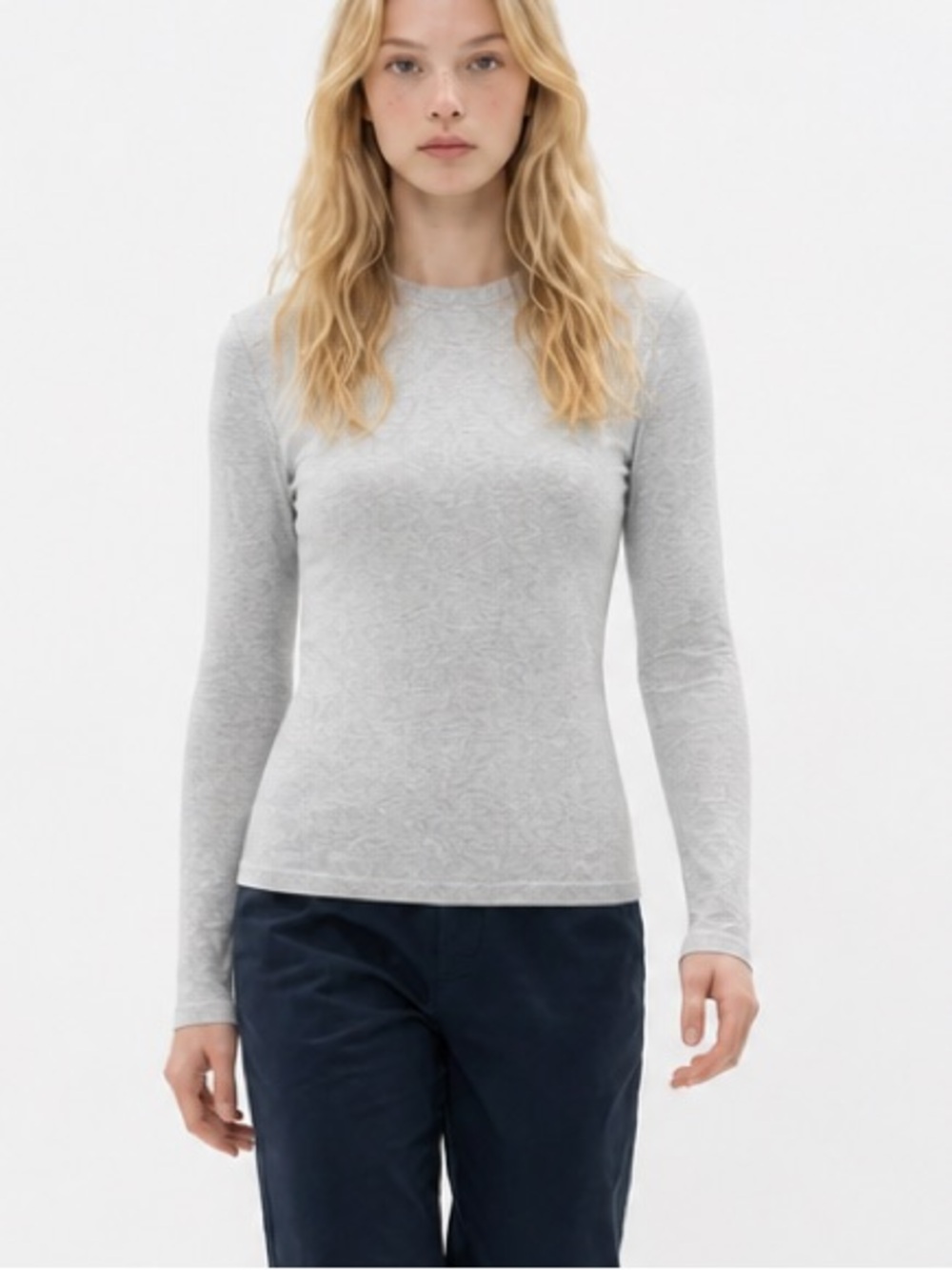 SKIMS Light Gray Long-Sleeve Crew Neck Top